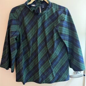 Lands' End Blue and Green Plaid Blouse